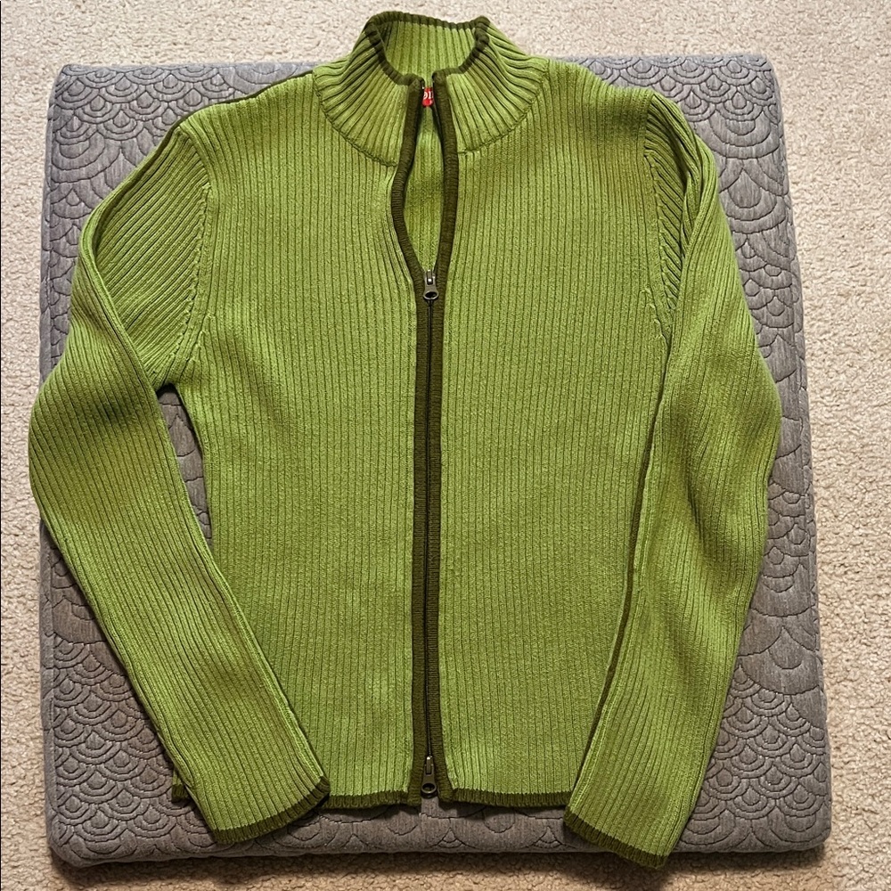 Green Ribbed Turtleneck Sweater